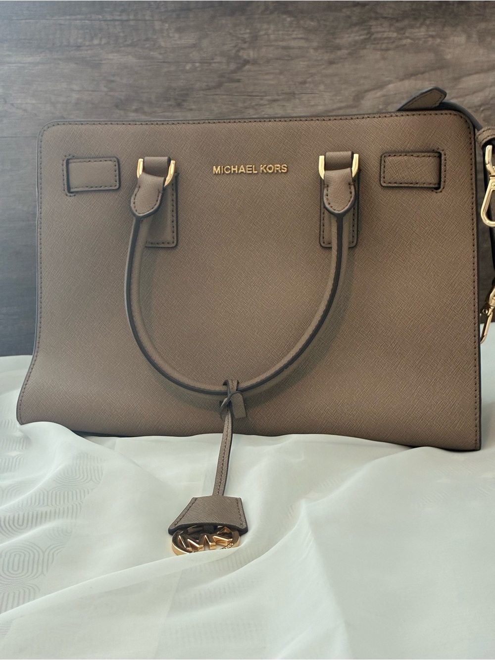 Michael Kors Brown Saffiano Leather Satchel with Gold Hardware
